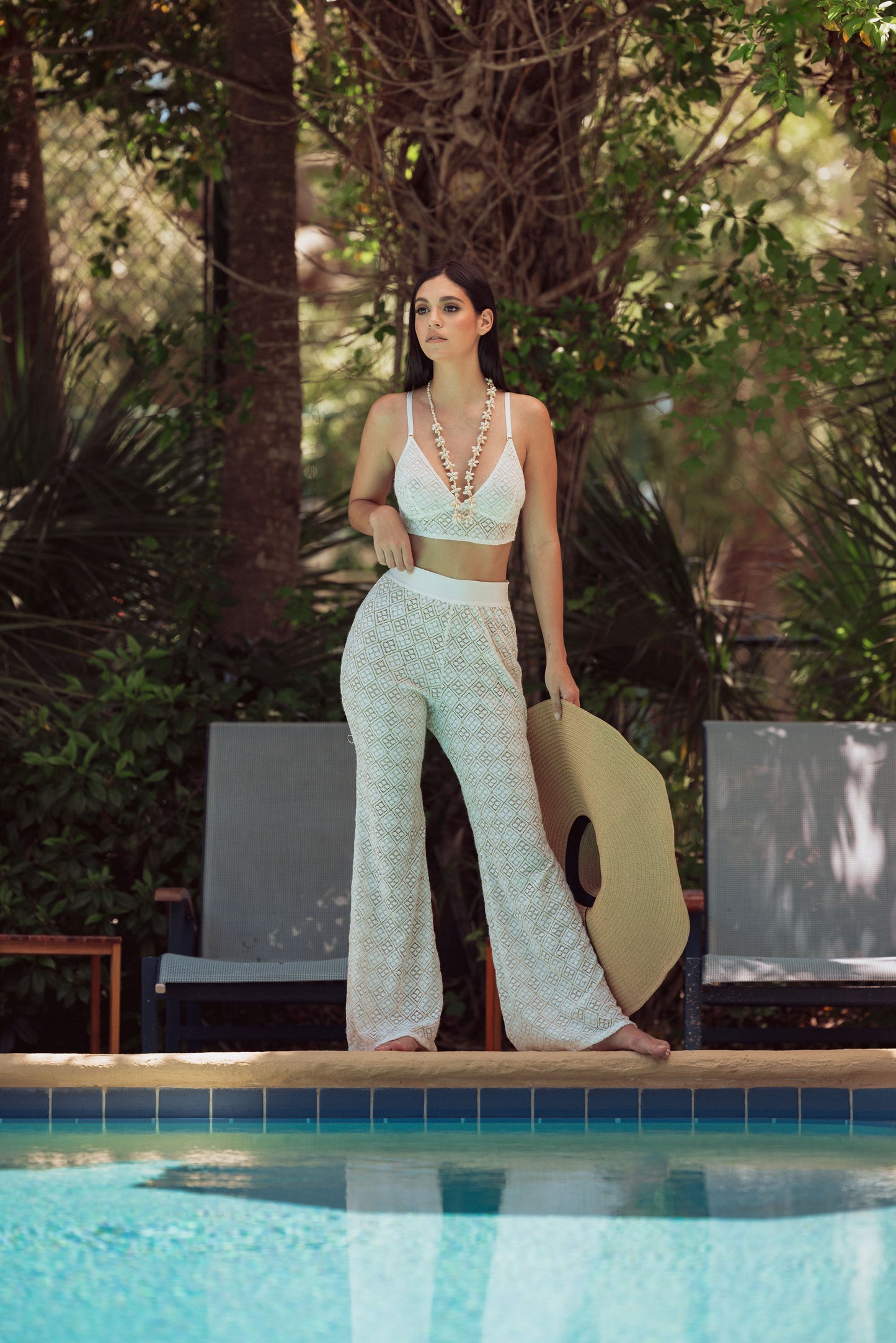 Woman in white lounge set
