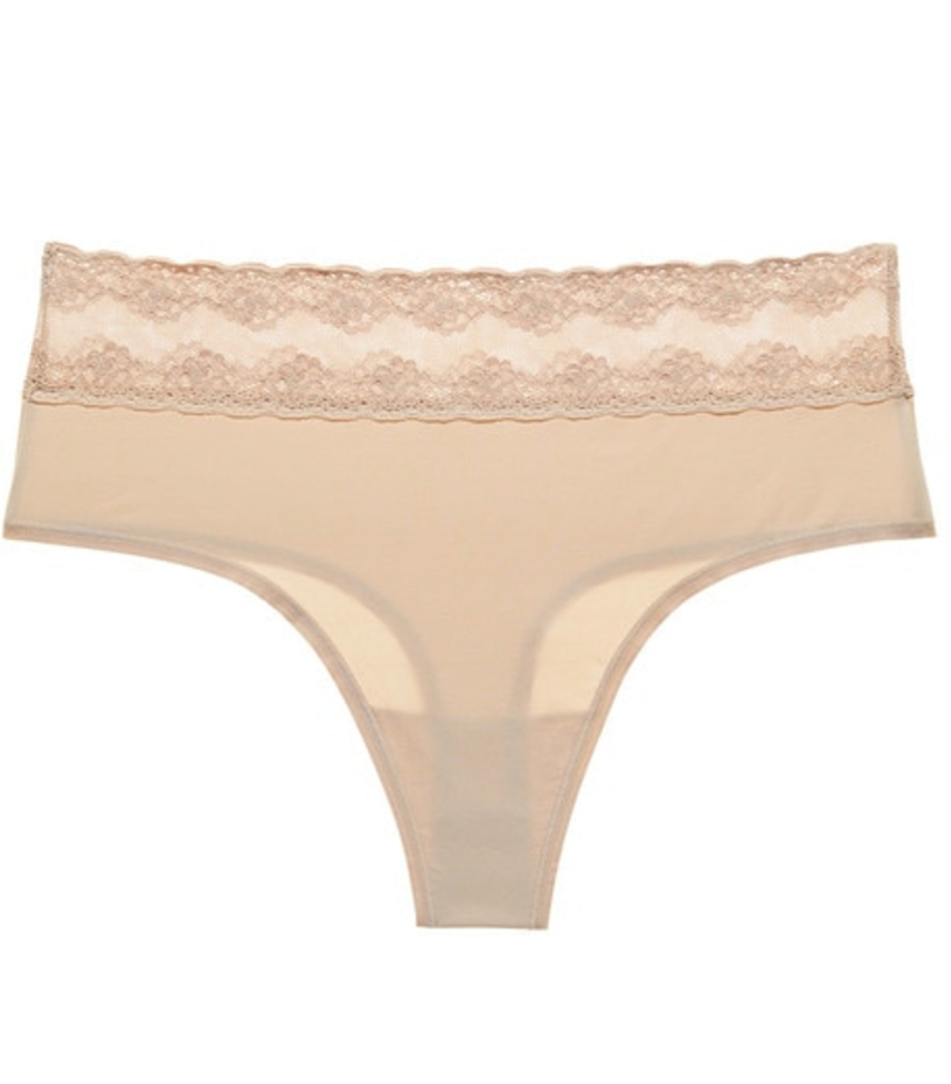 NATORI BLISS PERFECTION ONE SIZE HIGH RISE THONG ROSE/BEIGE