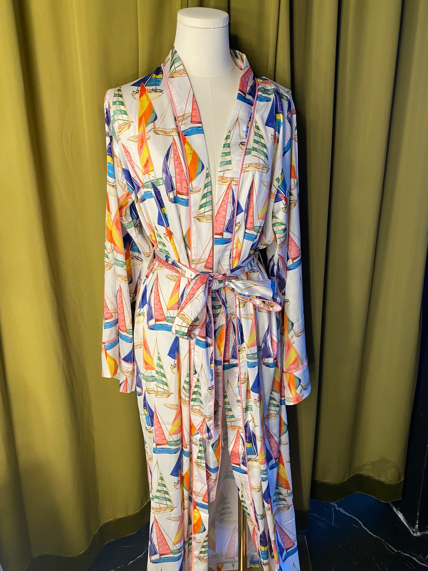 Robe with sailboat pattern