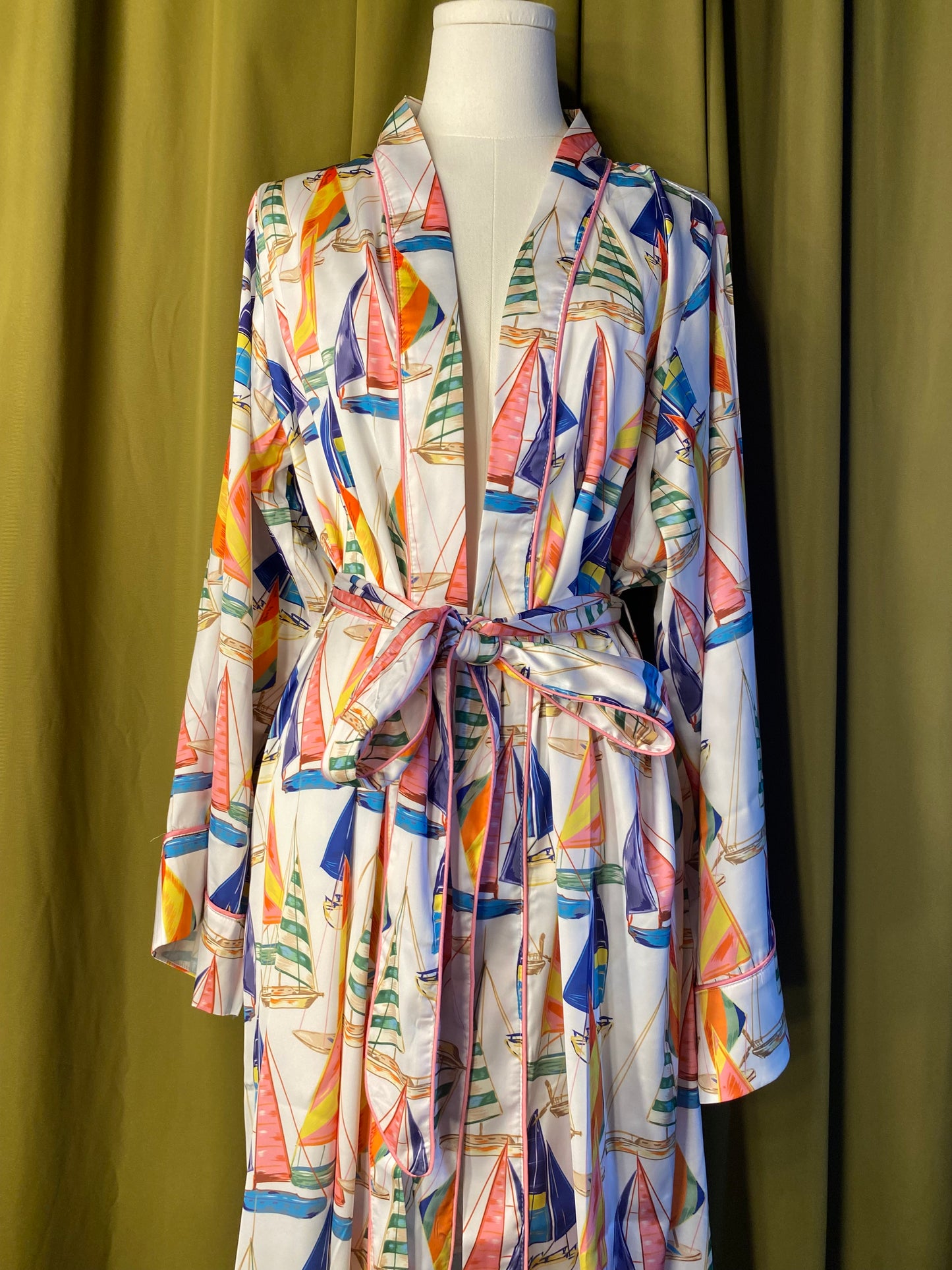 Robe with sailboat pattern