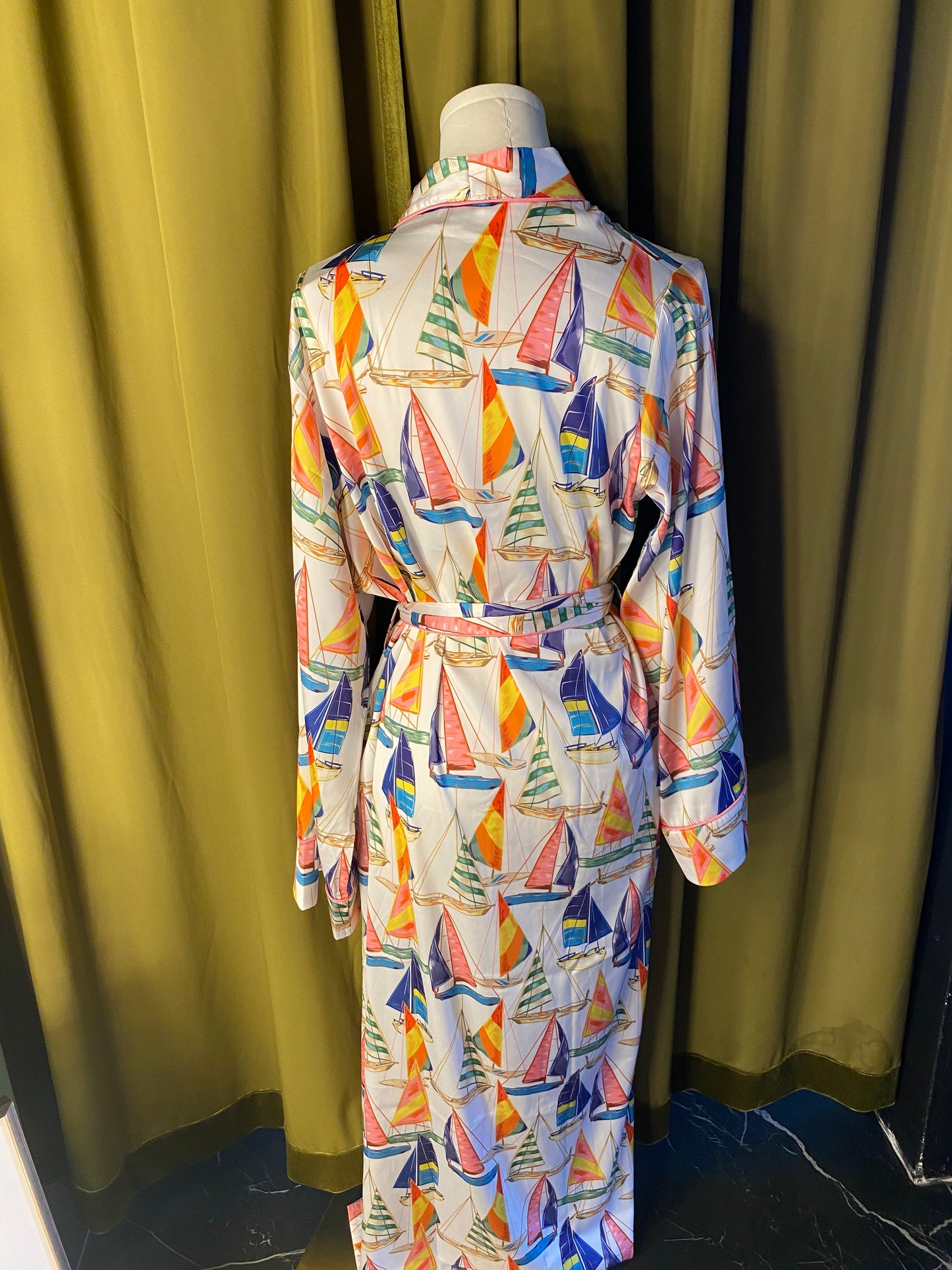 Robe with sailboat pattern