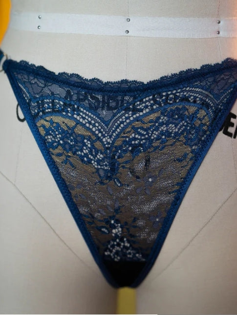 DENIIM AND BRASS COLORED LACE GSTRING