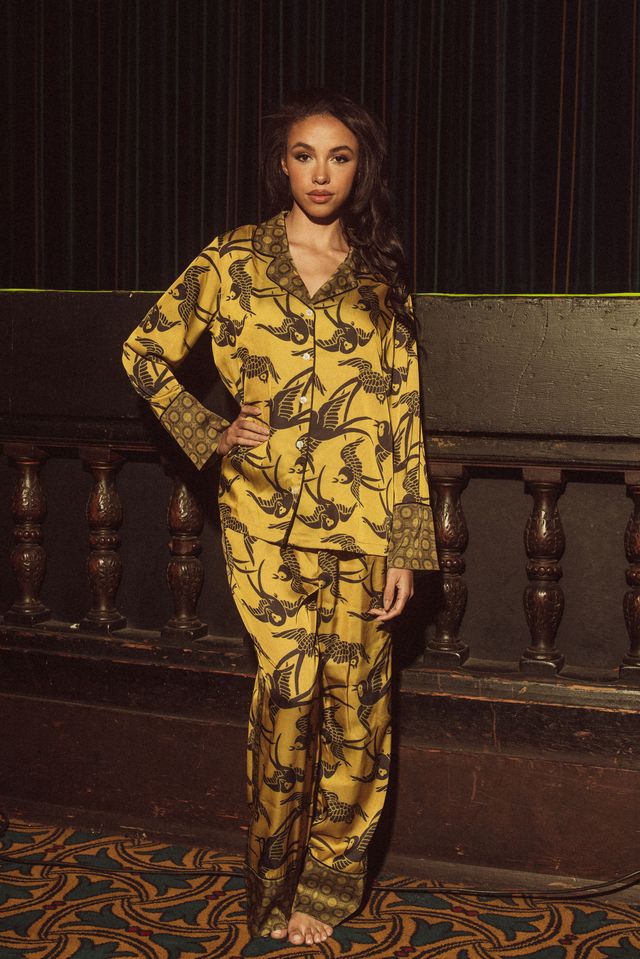 SWALLOWS PRINTED LONG PJ SET