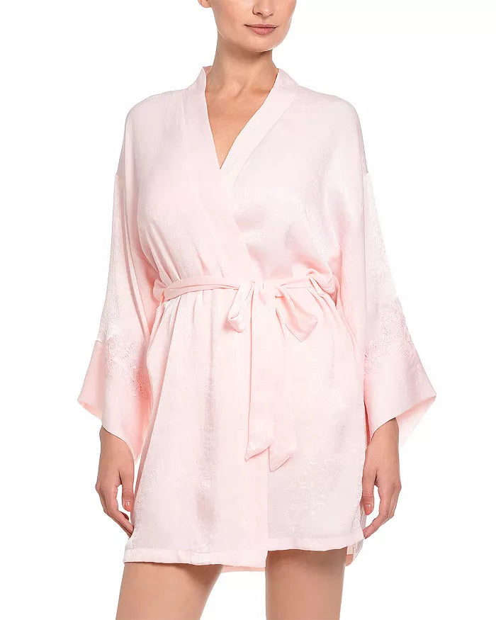 woman in pink satin robe
