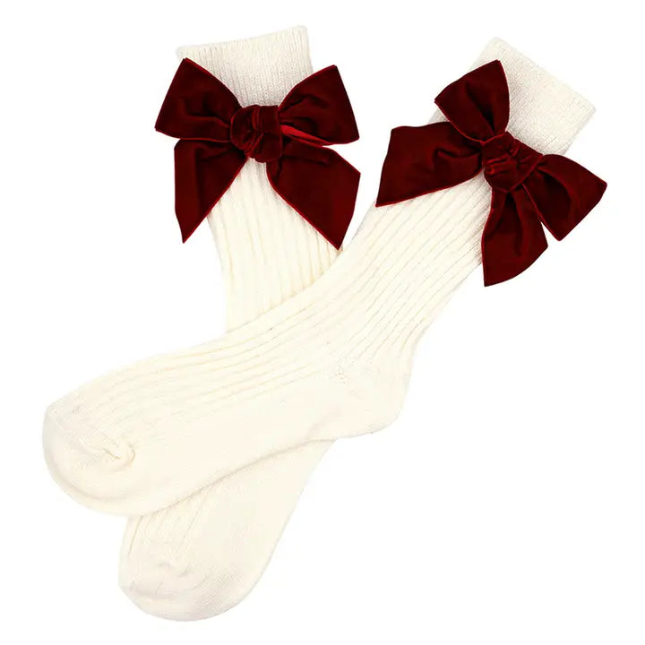White socks with a red bow