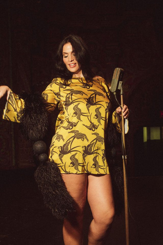 SWALLOWS PRINTED MINI DRESS