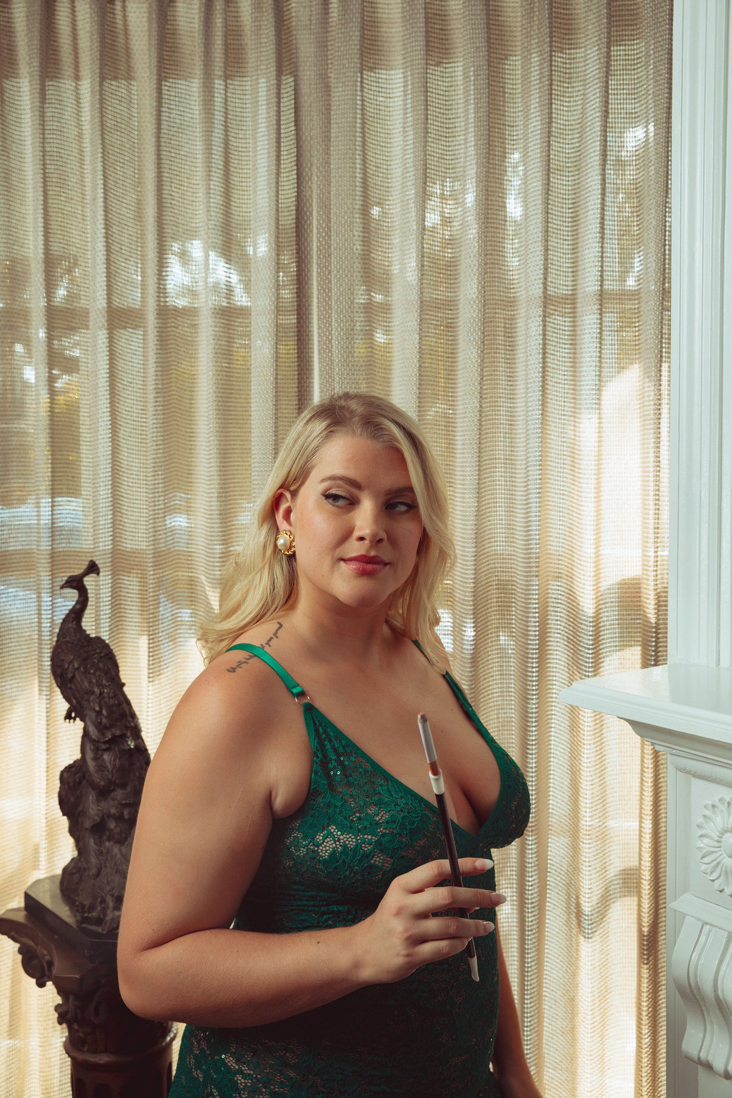 WOMAN IN GREEN LINGERIE