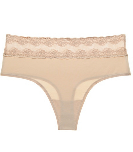 NATORI BLISS PERFECTION ONE SIZE HIGH RISE THONG ROSE/BEIGE