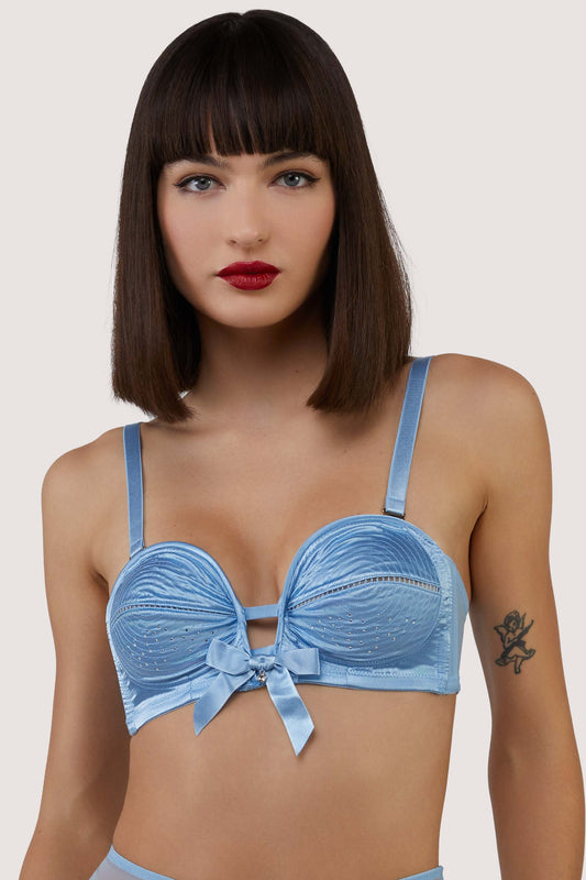 woman in blue bra