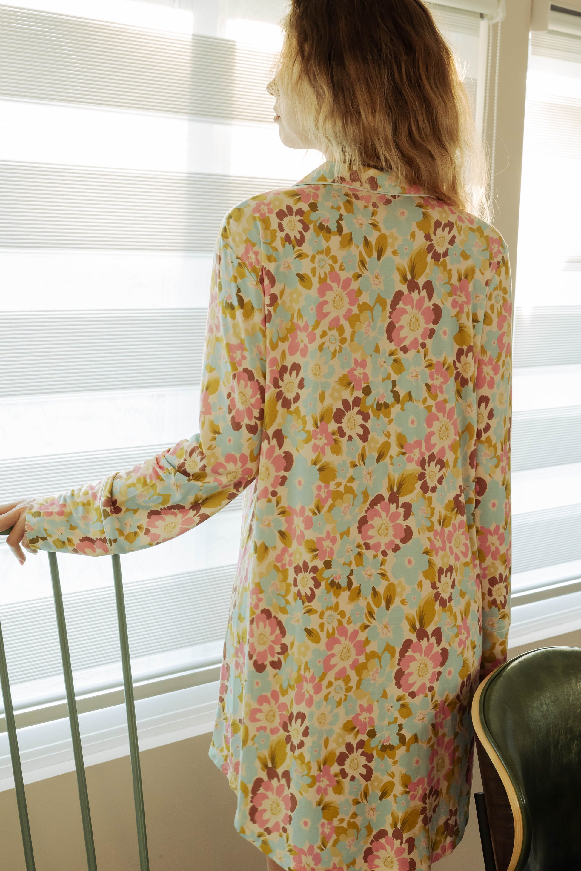 Woman wearing floral printed sleepshirt