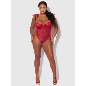 RED FLORAL LINGERIE TEDDY BODYSUIT