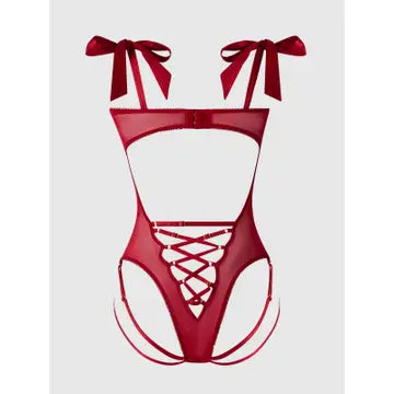 RED FLORAL LINGERIE TEDDY BODYSUIT