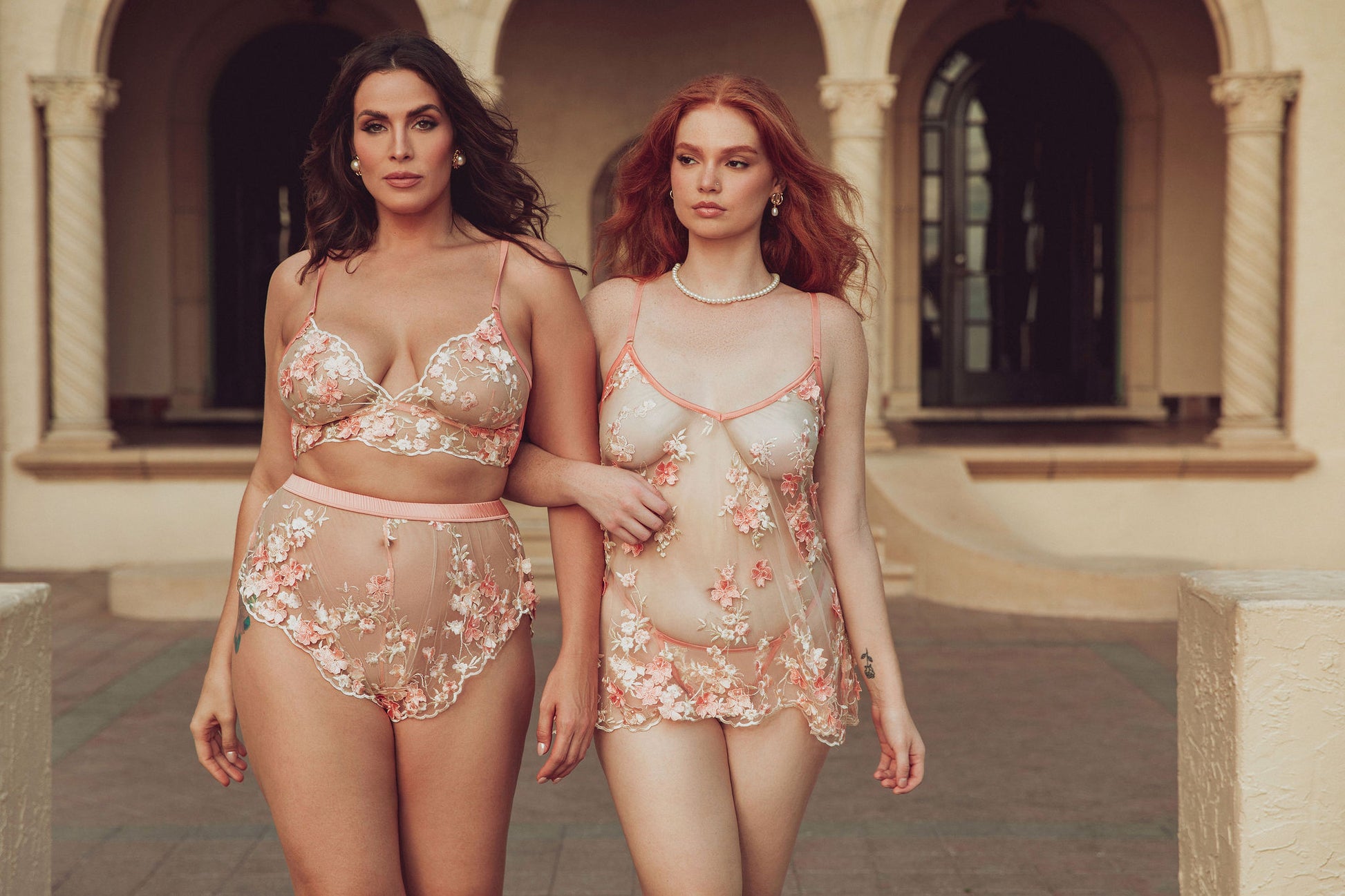 WOMEN IN PEACH LINGERIE