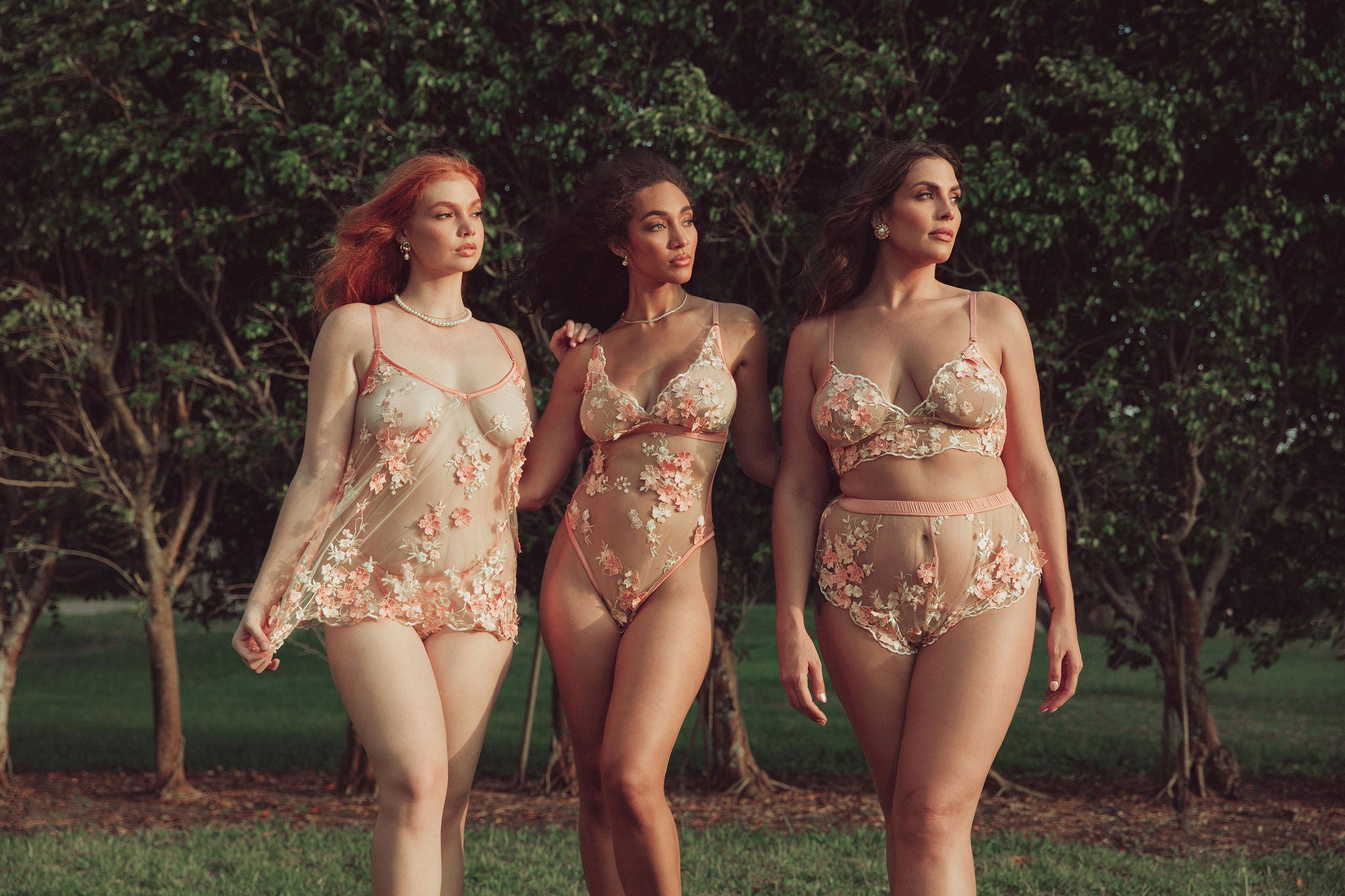 WOMEN IN PEACH LINGERIE