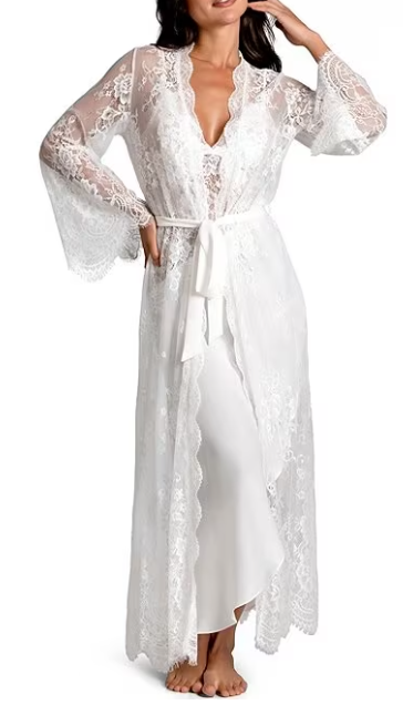 woman in white lace robe