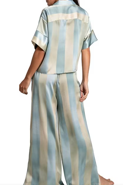 woman in white and blue pjs