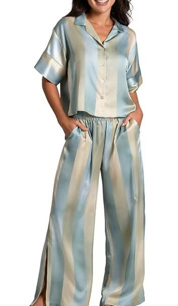 woman in white and blue pjs