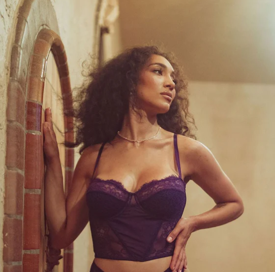 woman in violet lingerie