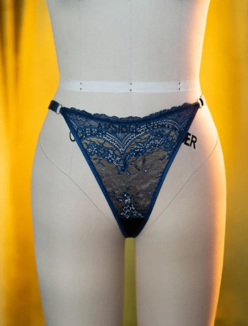 DENIIM AND BRASS COLORED LACE GSTRING