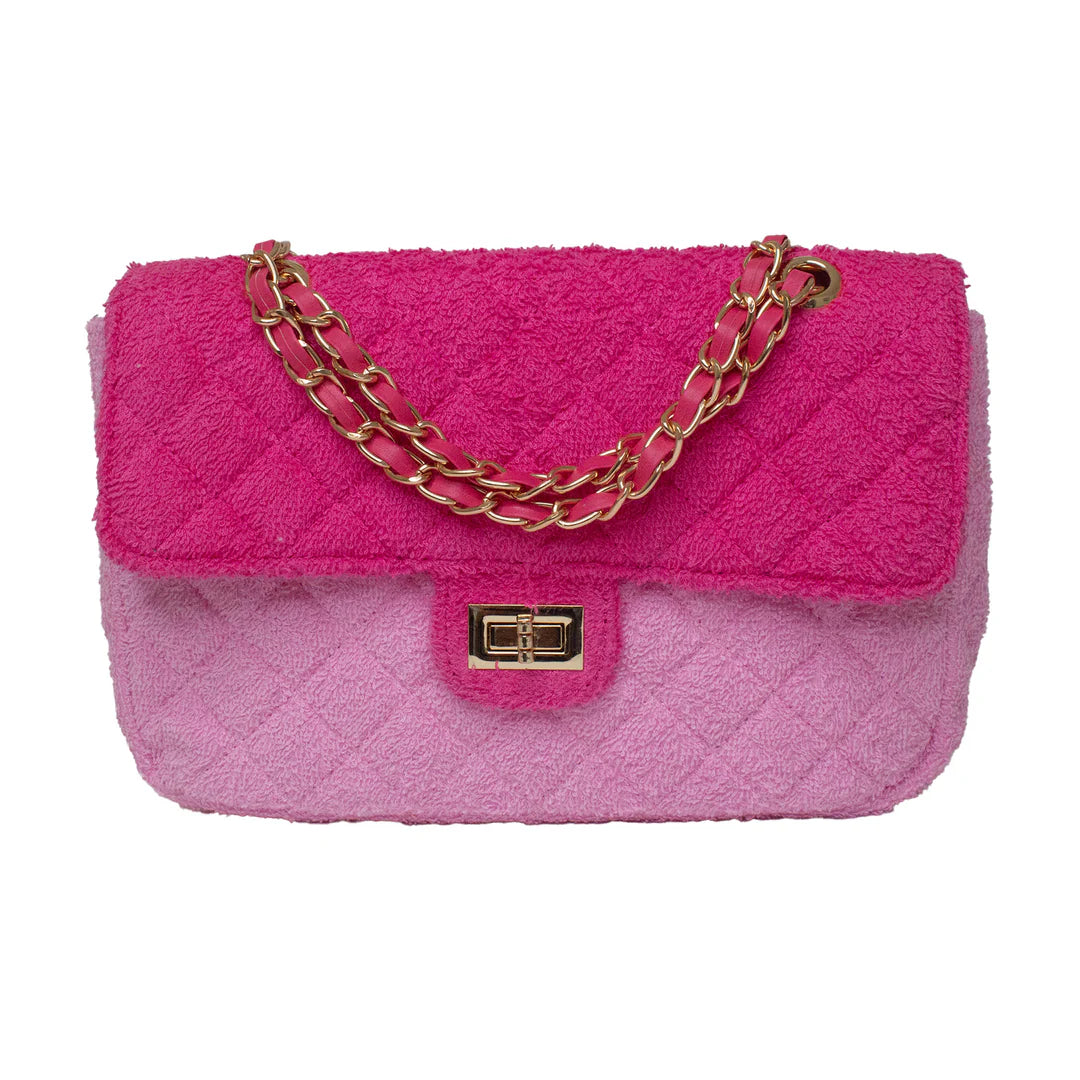 Pink cotton textured handbag with a gold hardware
