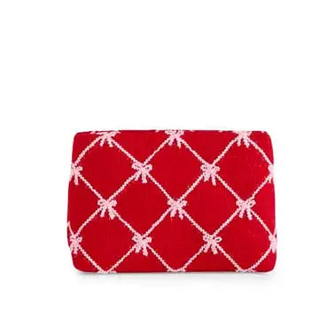 red clutch bag