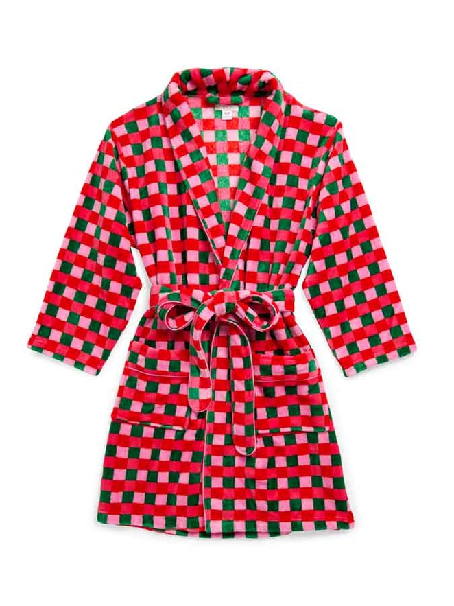 holiday checkered fuzzy robe