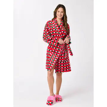 holiday checkered fuzzy robe