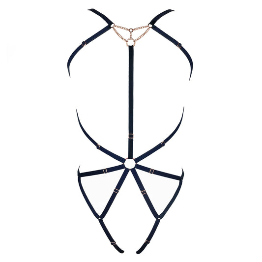 Black strapped body harness