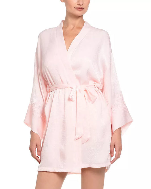 woman in pink satin robe