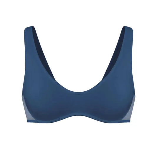 Dark denim blue scoop bralette with mesh sides