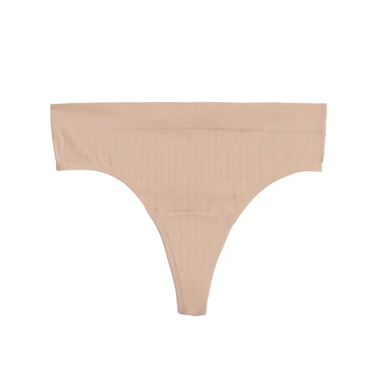 Beige thong bikini bottom on a white background