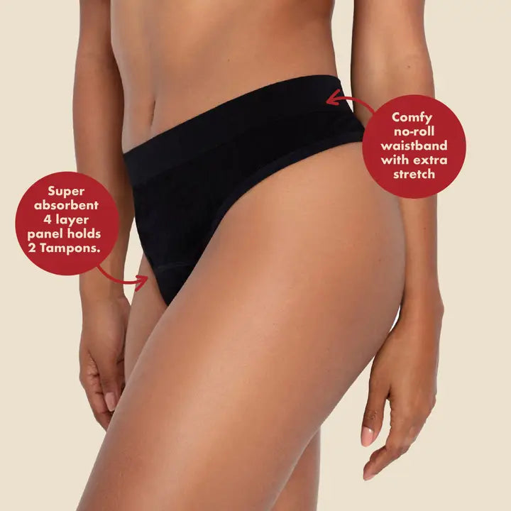 Black underwear with features highlighted on a beige background