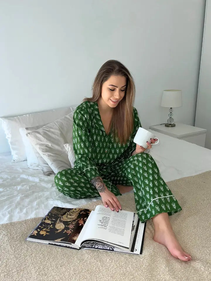 woman in green pjs