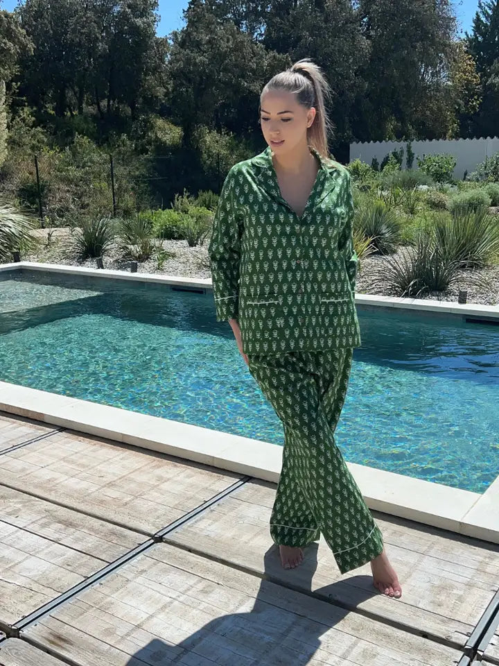 woman in green pjs