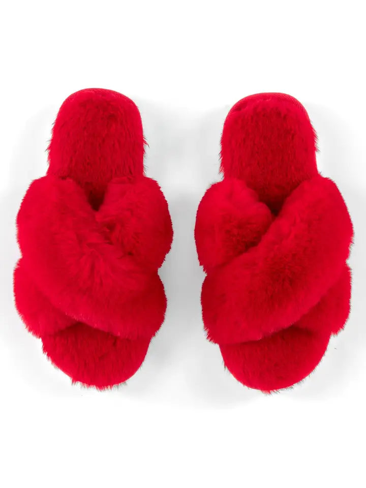 red fuzzy slipper