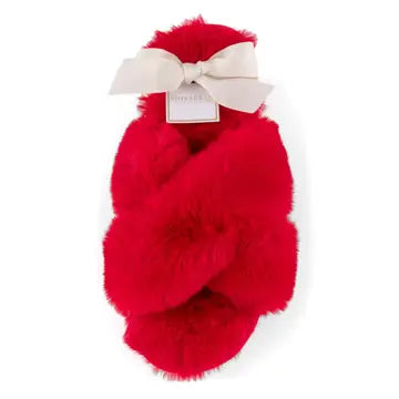 red fuzzy slipper