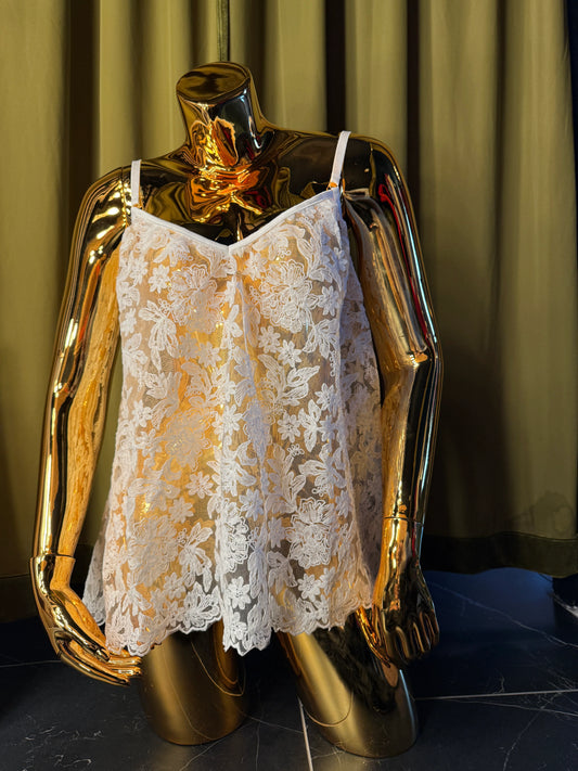 mannequin in white embroidery slip