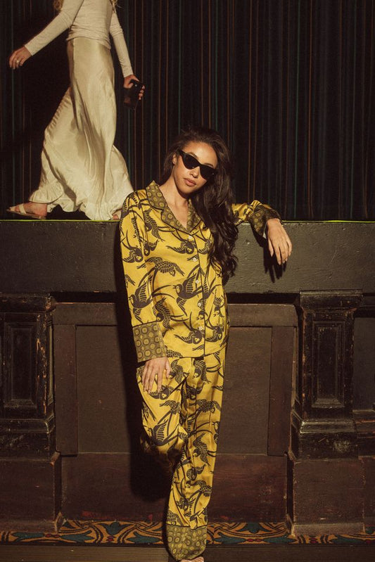 SWALLOWS PRINTED LONG PJ SET